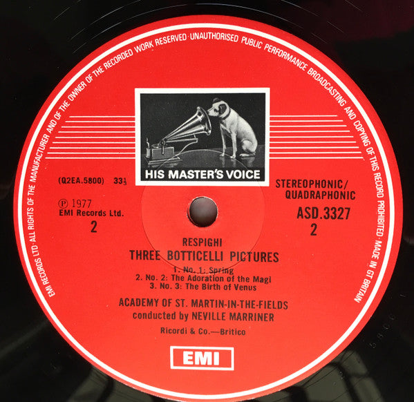 Ottorino Respighi, Sir Neville Marriner, The Academy Of St. Martin-in-the-Fields : The Birds / Three Botticelli Pictures (LP, Quad)