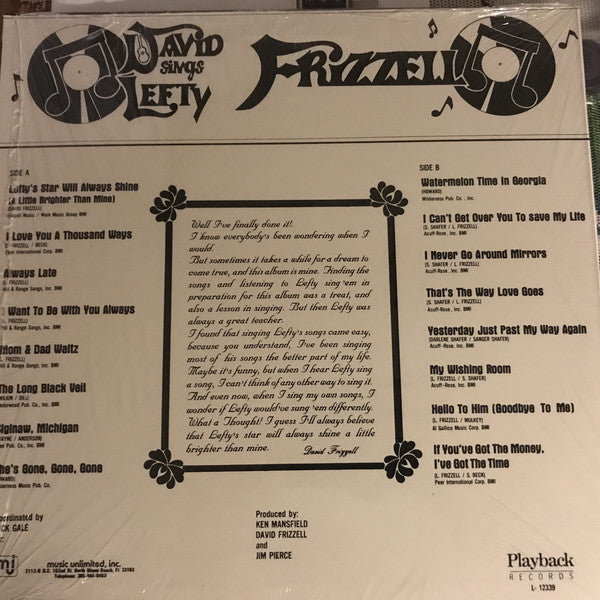 David Frizzell : David Sings Lefty (LP)