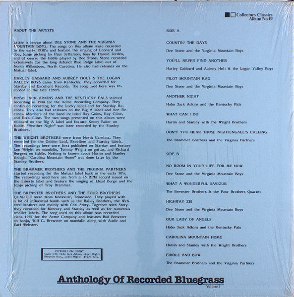 Various : Anthology Of Recorded Bluegrass Volume 1 - The 1950's (LP, Comp)