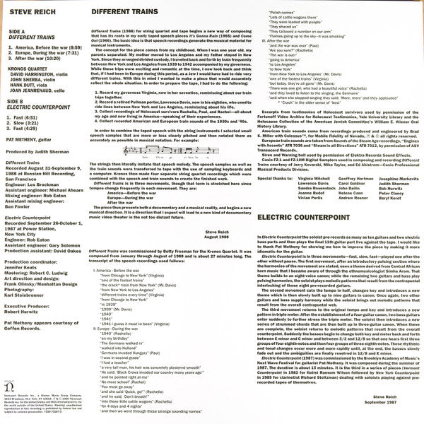 Steve Reich - Kronos Quartet / Pat Metheny : Different Trains / Electric Counterpoint (LP, Album, RE)