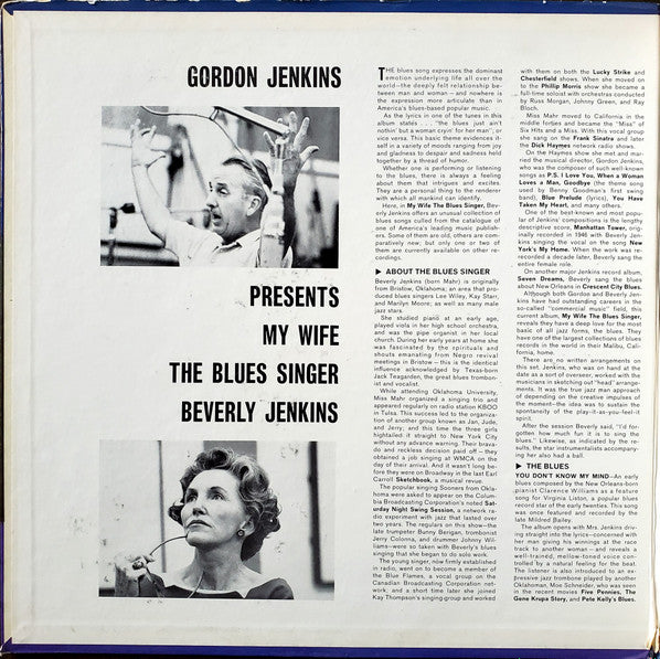 Beverly Jenkins : Gordon Jenkins Presents My Wife The Blues Singer (LP, Album, Mono, Promo)