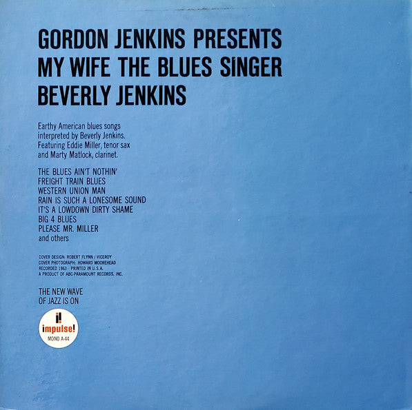 Beverly Jenkins : Gordon Jenkins Presents My Wife The Blues Singer (LP, Album, Mono, Promo)