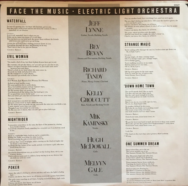 Electric Light Orchestra : Face The Music (LP, Album, San)