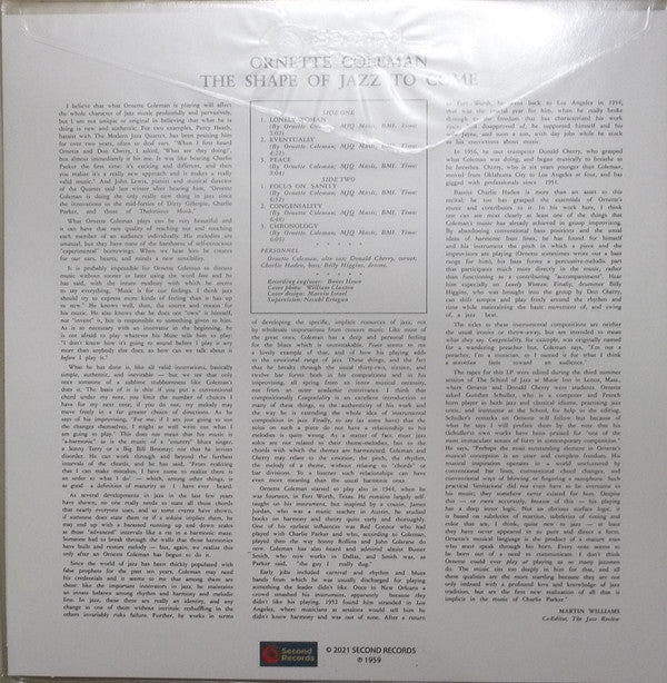 Ornette Coleman : The Shape Of Jazz To Come (LP, Album, RE)
