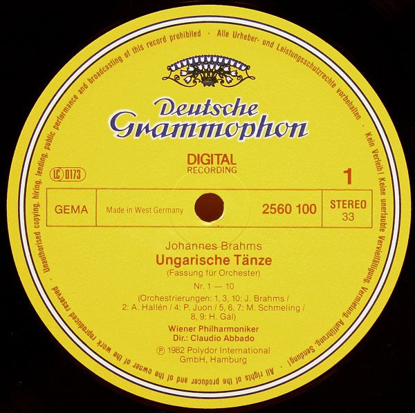 Brahms* - Wiener Philharmoniker, Claudio Abbado : 21 Ungarische Tänze (LP, Gat)