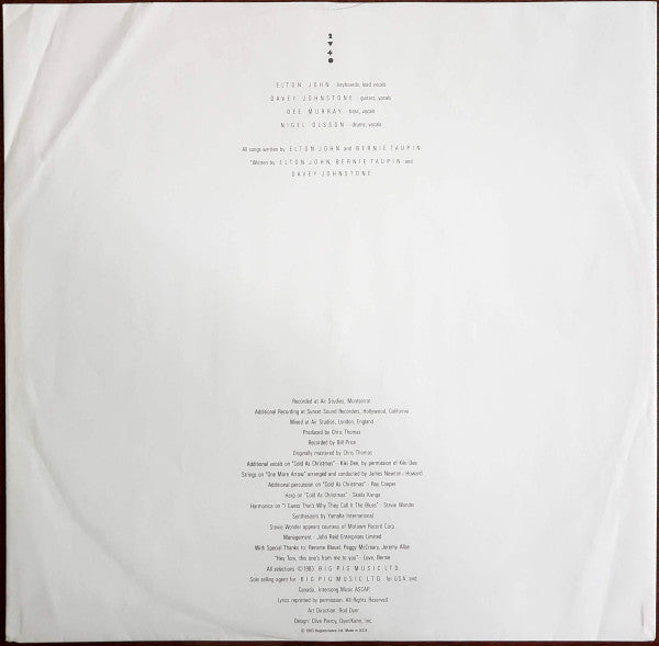 Elton John : Too Low For Zero (LP, Album, Emb)