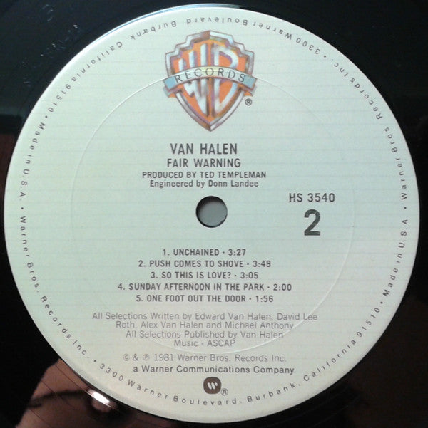 Van Halen : Fair Warning (LP, Album, Ter)