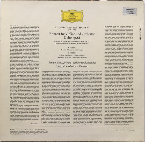 Beethoven*, Christian Ferras, Herbert von Karajan, Berliner Philharmoniker : Violinkonzert D-Dur (LP, RE, RP)