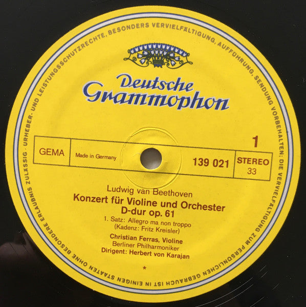 Beethoven*, Christian Ferras, Herbert von Karajan, Berliner Philharmoniker : Violinkonzert D-Dur (LP, RE, RP)