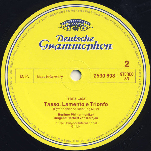 Franz Liszt • Berliner Philharmoniker • Herbert von Karajan : Ungarische Rhapsodien Nr.4 U. 5 • Hungarian Rhapsodies / Tasso: Lamento E Trionfo (LP)
