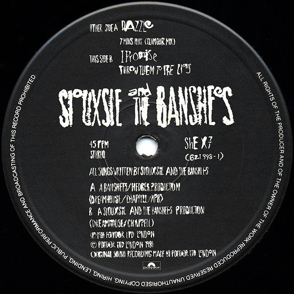 Siouxsie And The Banshees* : Dazzle (7 Mins Plus Glamour Mix) (12", Single)