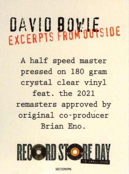 David Bowie : Excerpts From Outside (The Nathan Adler Diaries: A Hyper Cycle) (LP, Album, RSD, Ltd, RE, RM, Cry)