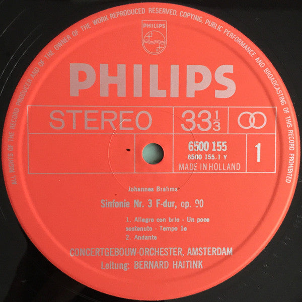 Brahms* - Concertgebouw Orchestra, Amsterdam*, Bernard Haitink : Symphony No. 3 / Tragic Overture (LP)
