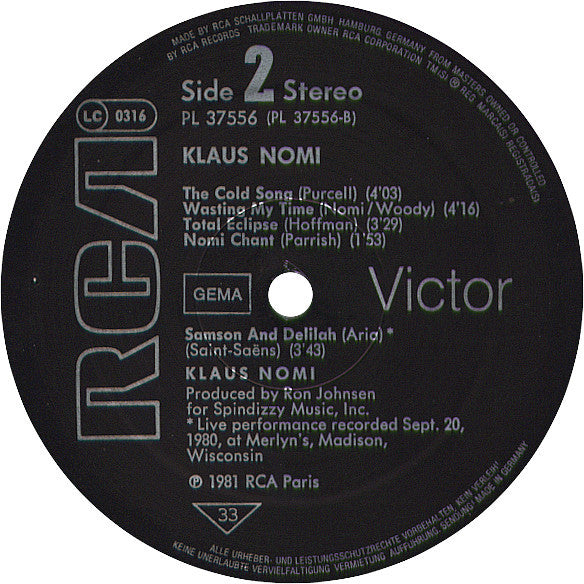 Klaus Nomi : Klaus Nomi (LP, Album, Bla)