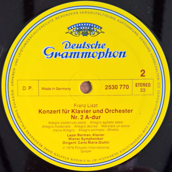 Liszt* - Lazar Berman, Wiener Symphoniker, Carlo Maria Giulini : Klavierkonzerte = Piano Concertos (LP)