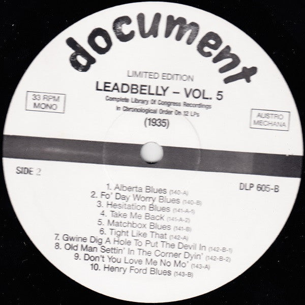 Leadbelly : Vol. 5 1935 (Complete Library Of Congress Recordings In Chronological Order On 12 LPs) (LP, Comp, Mono, Ltd, RM)