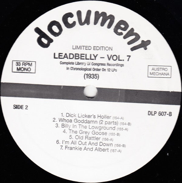 Leadbelly : Vol. 7 1935 (Complete Library Of Congress Recordings In Chronological Order On 12 LPs) (LP, Comp, Mono, Ltd, RM)