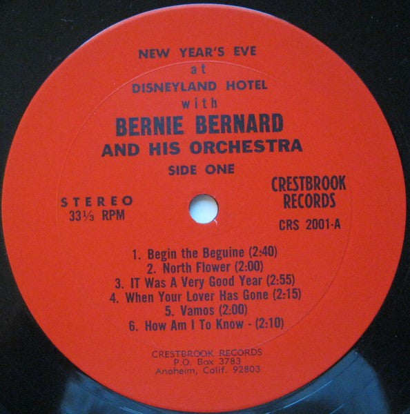 Bernie Bernard And His Orchestra : New Year's Eve At The Fabulous Disneyland Hotel (LP)