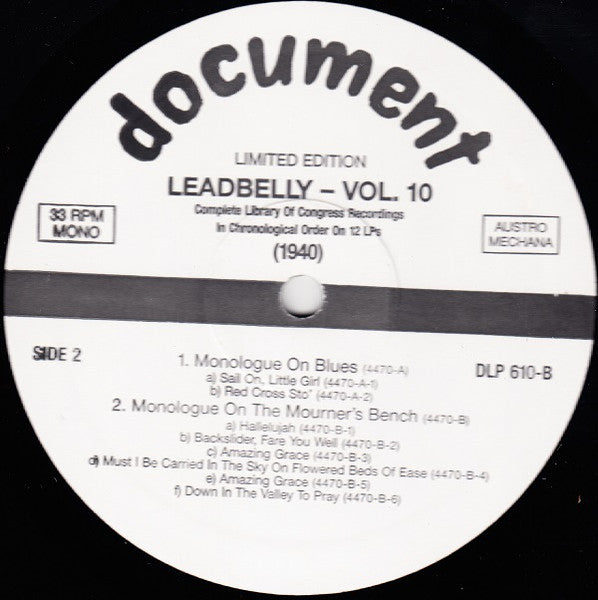 Leadbelly : Vol. 10 1940 (Complete Library Of Congress Recordings In Chronological Order On 12 LPs) (LP, Comp, Mono, Ltd, RM)