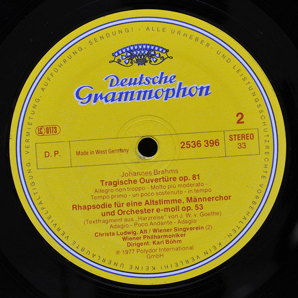 Karl Böhm • Johannes Brahms, Christa Ludwig • Wiener Philharmoniker = Vienna Philharmonic* : Haydn-Variationen • Tragische Ouvertüre • Alt-Rhapsodie (LP)