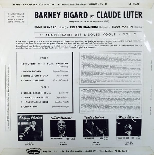 Barney Bigard - Claude Luter : Clarinet X 2 (LP, Album, Mono)