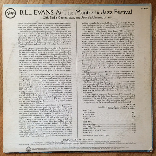 Bill Evans : At The Montreux Jazz Festival (LP, Album, Promo, Yel)