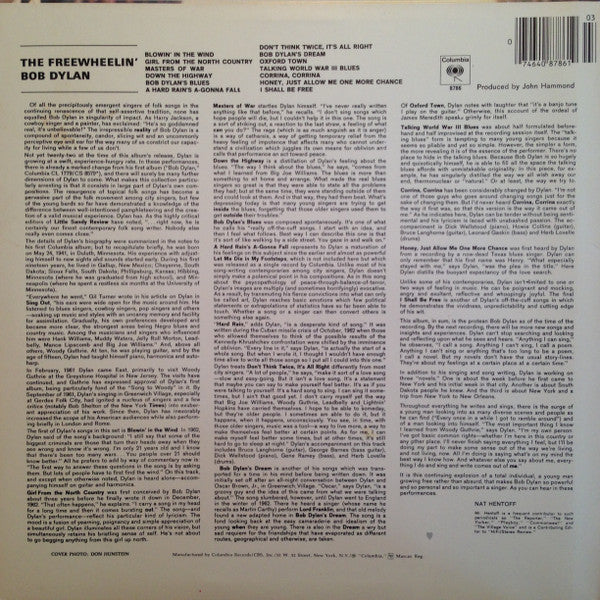 Bob Dylan : The Freewheelin' Bob Dylan (LP, Album, RE, Car)