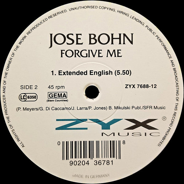 Jose Bohn : Forgive Me (12")