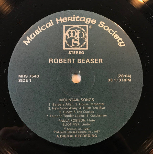 Robert Beaser / Paula Robison, Eliot Fisk : Mountain Songs: A Cycle Of American Folk Music (LP)