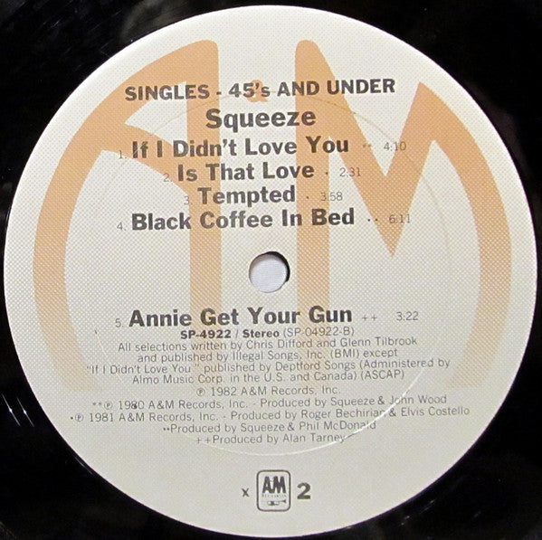 Squeeze (2) : Singles - 45's And Under (LP, Comp, Club, Car)