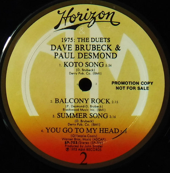 Dave Brubeck & Paul Desmond : 1975: The Duets (LP, Album, Promo)