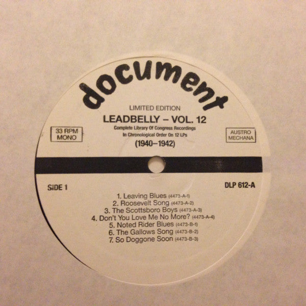 Leadbelly : Vol. 12 1940-1942 (Complete Library Of Congress Recordings In Chronological Order On 12 LPs) (LP, Comp, Mono, Ltd, RM)