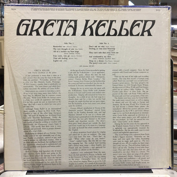 Greta Keller, Harry Jacobson : Greta Keller (LP, Mono)