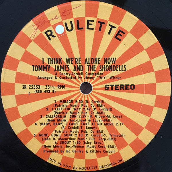 Tommy James & The Shondells : I Think We're Alone Now (LP, Album, Ori)