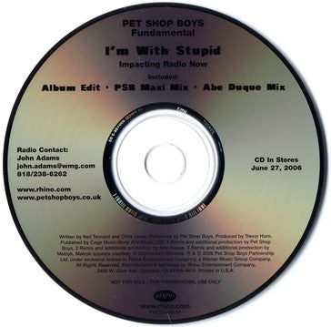 Pet Shop Boys : I'm With Stupid (CD, Single, Promo, Car)