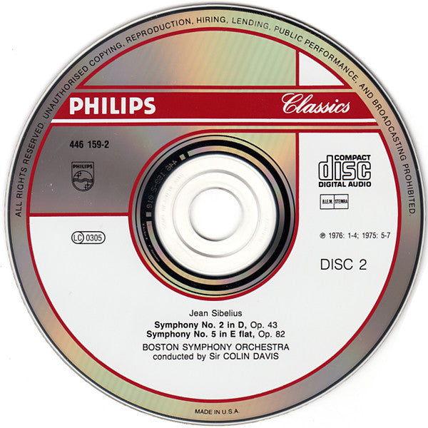 Jean Sibelius - Boston Symphony Orchestra, Sir Colin Davis : The Complete Symphonies 1 - Symphonies Nos. 1, 2, 4, 5 (2xCD, Comp, RM)