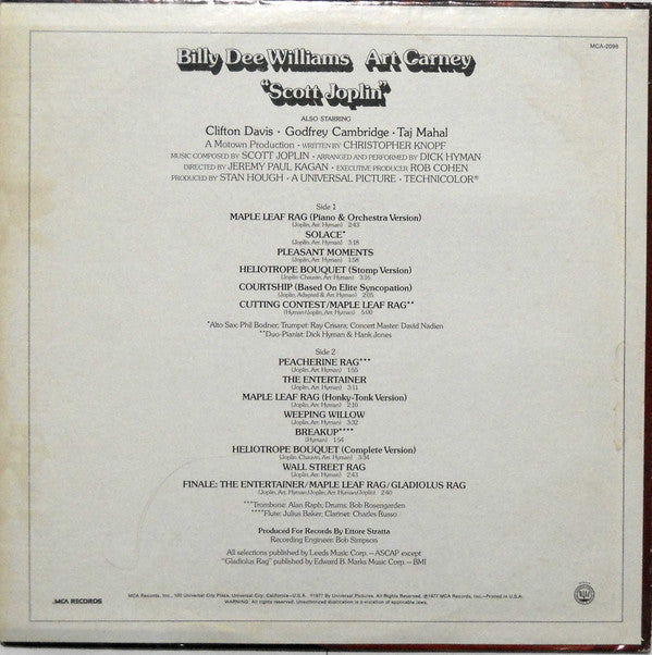 Dick Hyman : Scott Joplin - Original Motion Picture Soundtrack (LP, Album, Glo)