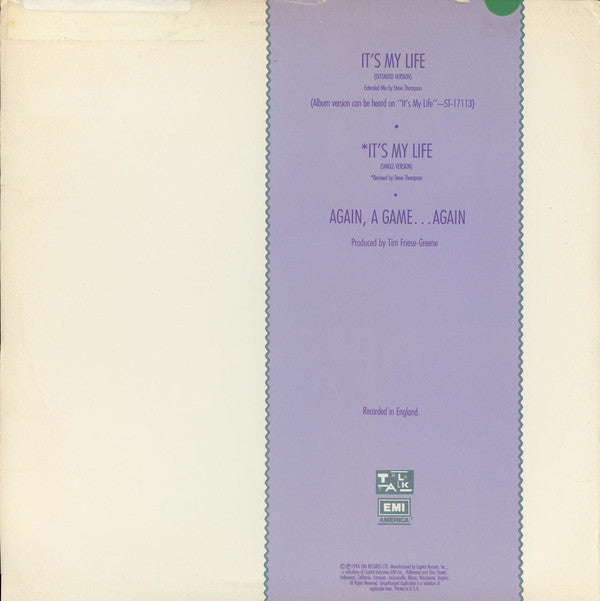 Talk Talk : It's My Life (Extended Version) (12", Single, Win)