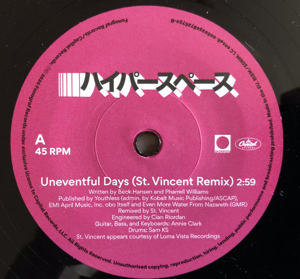 Beck : Uneventful Days (St. Vincent Remix) (7", RSD, Single)