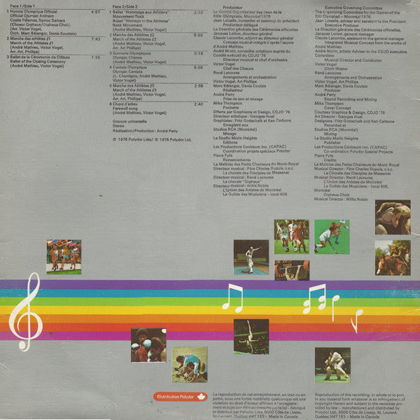 Various : Games Of The XXI Olympiad Montréal 1976 Original Soundtrack Music Of The Official Ceremonies = Jeux De La XXIᵉ Olympiade Montréal 1976 Piste Sonore Originale Musique Des Cérémonies Officielles (LP, Gat)