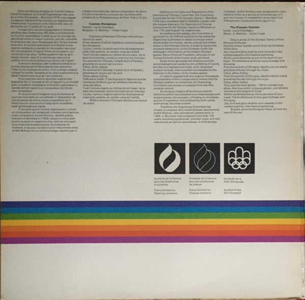 Various : Games Of The XXI Olympiad Montréal 1976 Original Soundtrack Music Of The Official Ceremonies = Jeux De La XXIᵉ Olympiade Montréal 1976 Piste Sonore Originale Musique Des Cérémonies Officielles (LP, Gat)