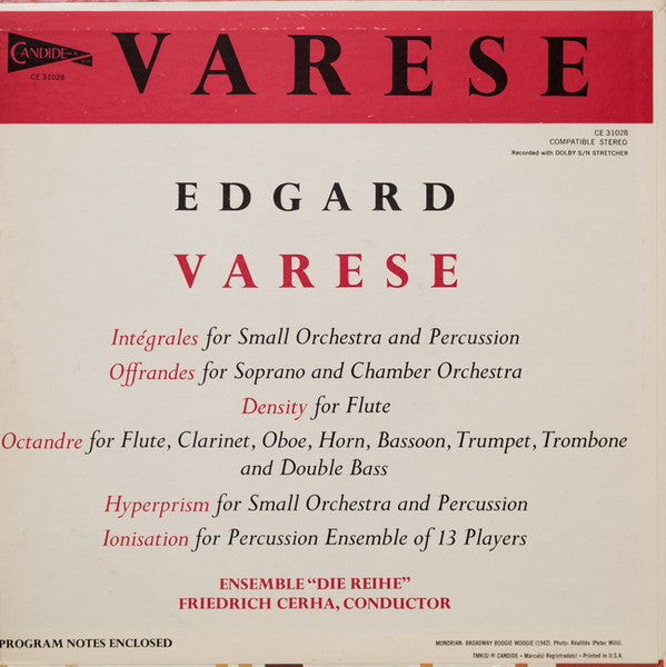 Edgard Varèse : Density / Intégrales / Offrandes / Hyperprism / Octandre / Ionisation (LP, Album)