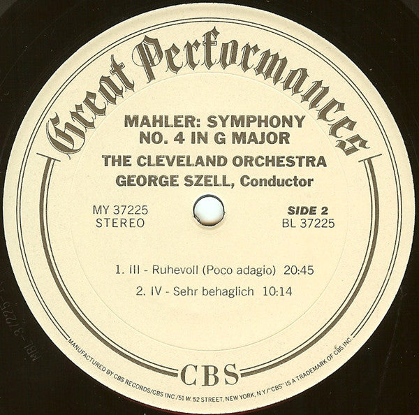 Gustav Mahler / George Szell, The Cleveland Orchestra, Judith Raskin : Mahler's Fourth Symphony In G Major (LP, Album, RE, RM)