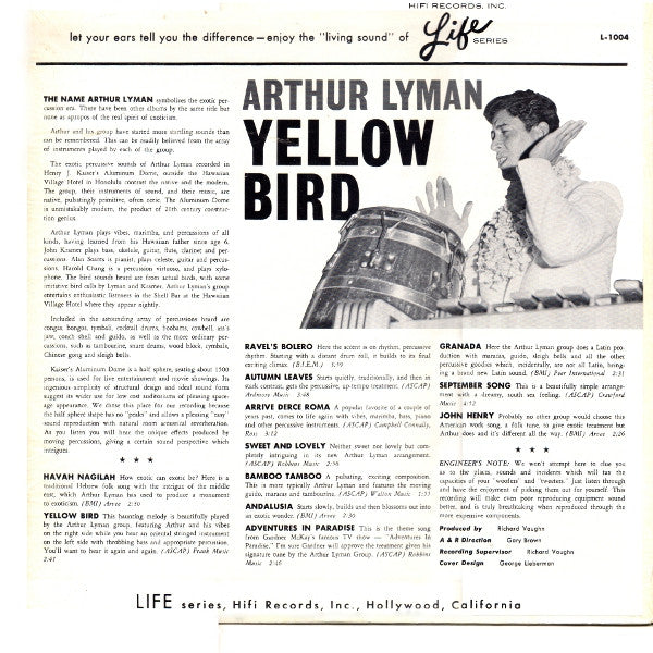 Arthur Lyman : Yellow Bird (LP, Album, Mono)