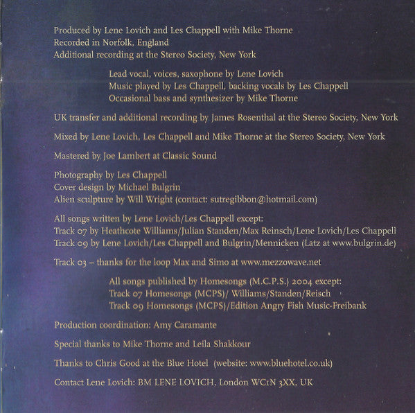 Lene Lovich : Shadows And Dust (CD, Album, MP)