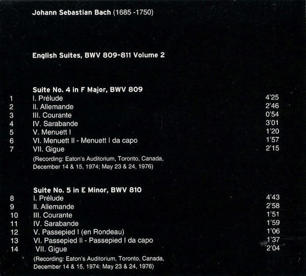 Johann Sebastian Bach, Glenn Gould : English Suites, Volume 2, No.4 In F Major, No.5 In E Minor, No.6 In D Minor (CD, RE, Dig)
