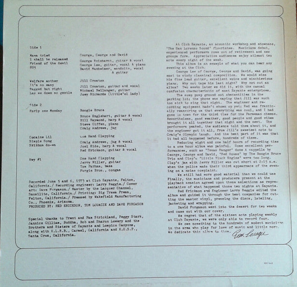 Various : Live Club Zayante (LP, Album)