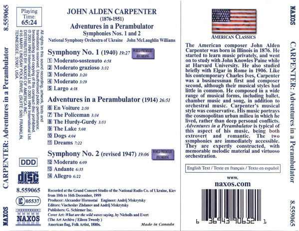 John Alden Carpenter -- National Symphony Orchestra Of Ukraine / John McLaughlin Williams : Adventures In A Perambulator / Symphonies Nos. 1 And 2 (CD, Album)