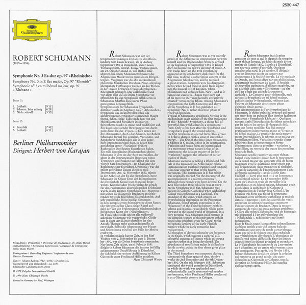 Robert Schumann, Berliner Philharmoniker ∙ Herbert von Karajan : Symphonie Nr.3 „Rheinische“ = "Rhenish" (LP, RE)