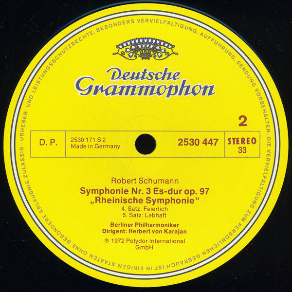 Robert Schumann, Berliner Philharmoniker ∙ Herbert von Karajan : Symphonie Nr.3 „Rheinische“ = "Rhenish" (LP, RE)